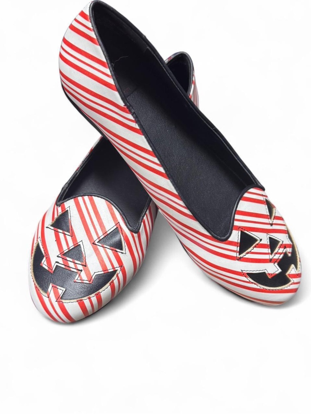 Women's Strange Cult Candy Cane Striped Jack-O'-Lantern Ballet Flats - 7M